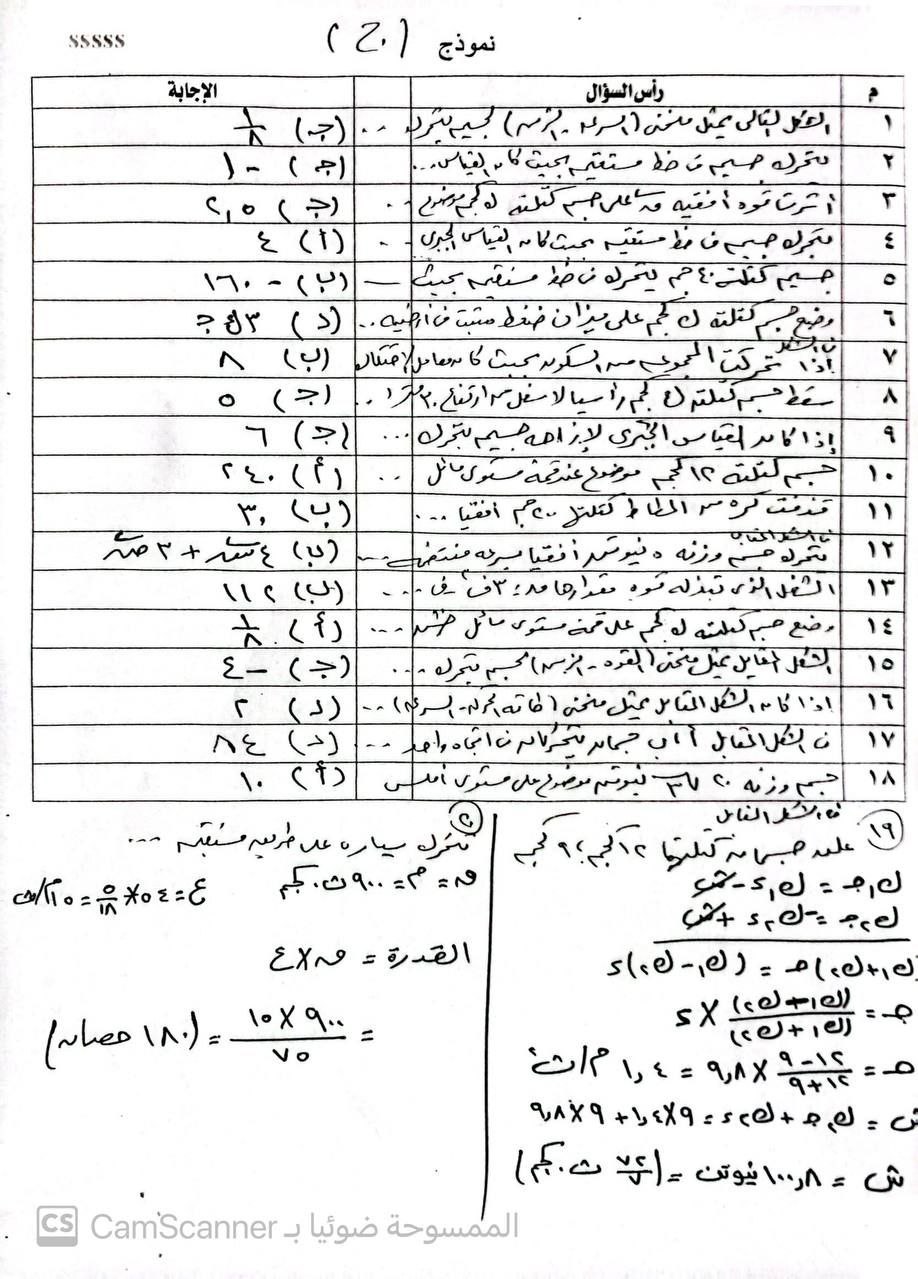 إجابة امتحان الديناميكا للصف الثالث الثانوي 2024