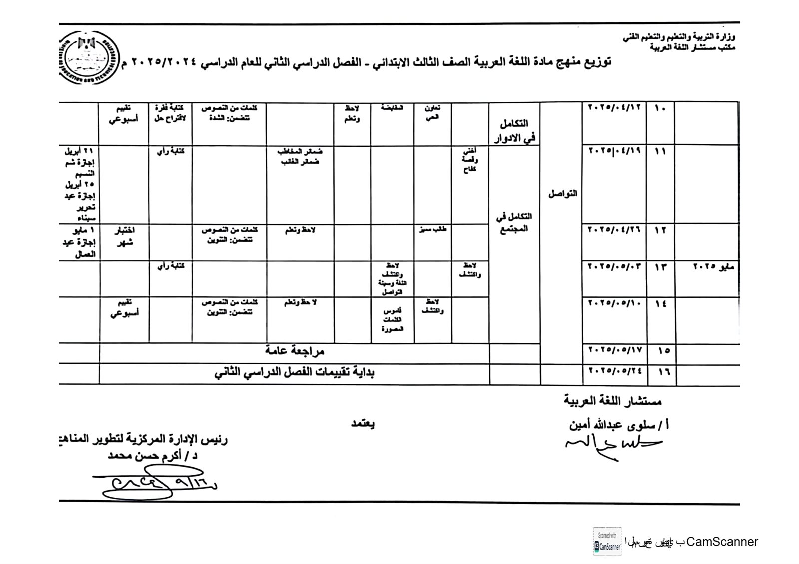 توزيع منهج اللغة العربية