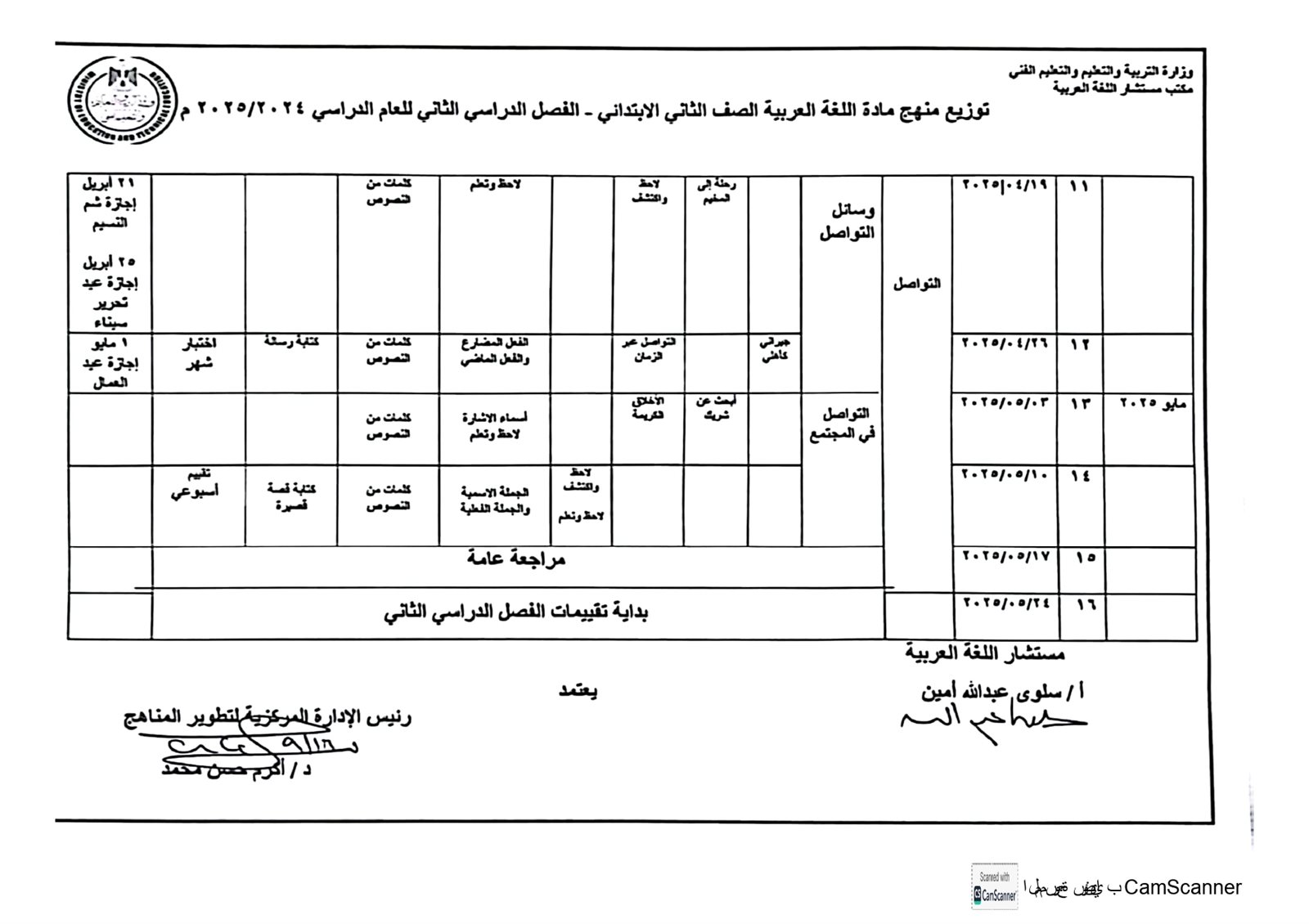 توزيع منهج اللغة العربية