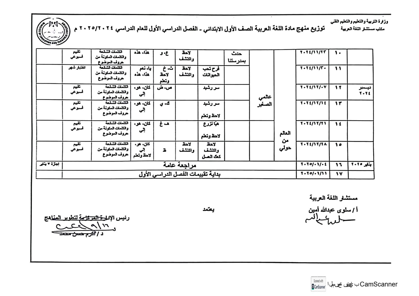 توزيع منهج اللغة العربية