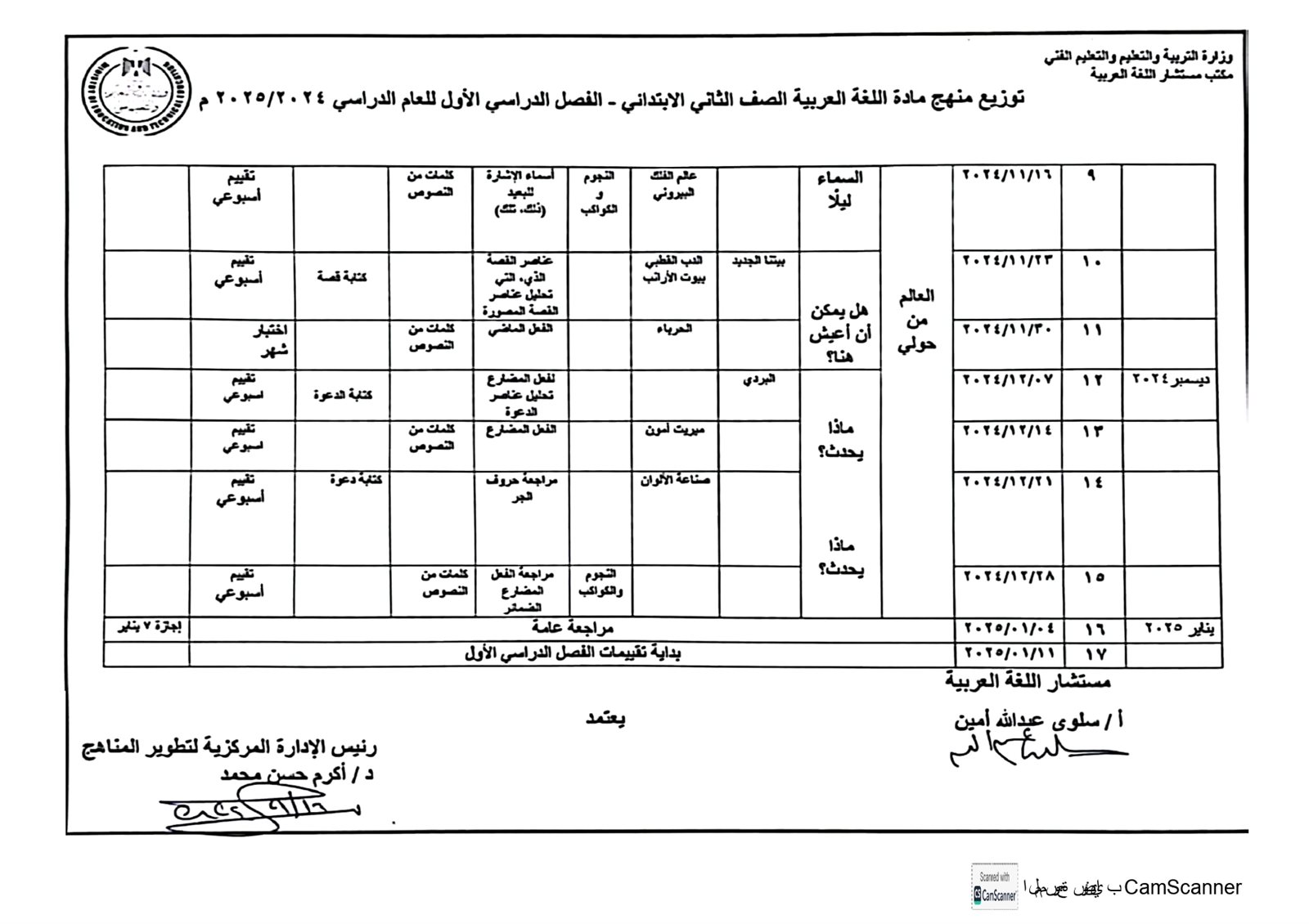 توزيع منهج اللغة العربية