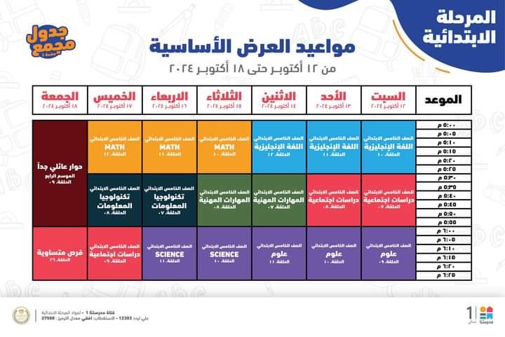 جدول مواعيد البرامج التعليمية لطلاب الرابع والخامس والسادس الابتدائي 2025