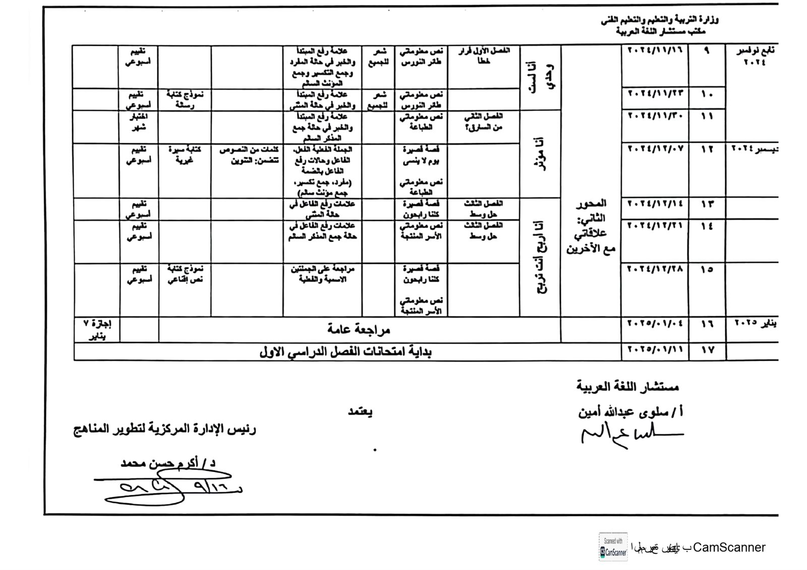 توزيع منهج اللغة العربية