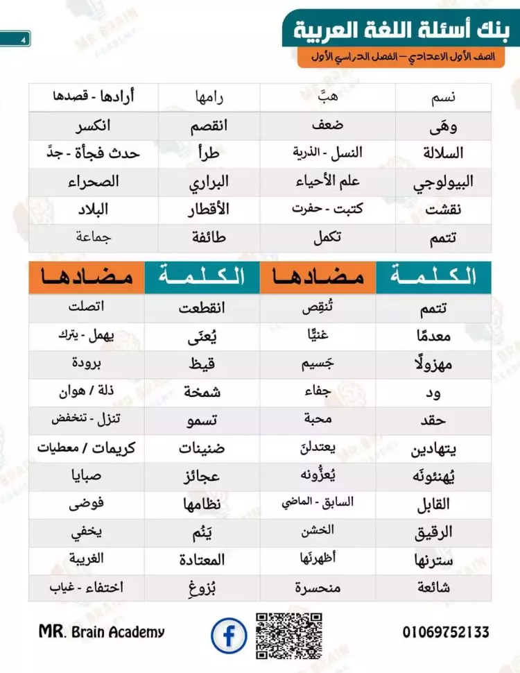 مراجعة لغة عربية للصف الأول الإعدادي شهر أكتوبر 2024