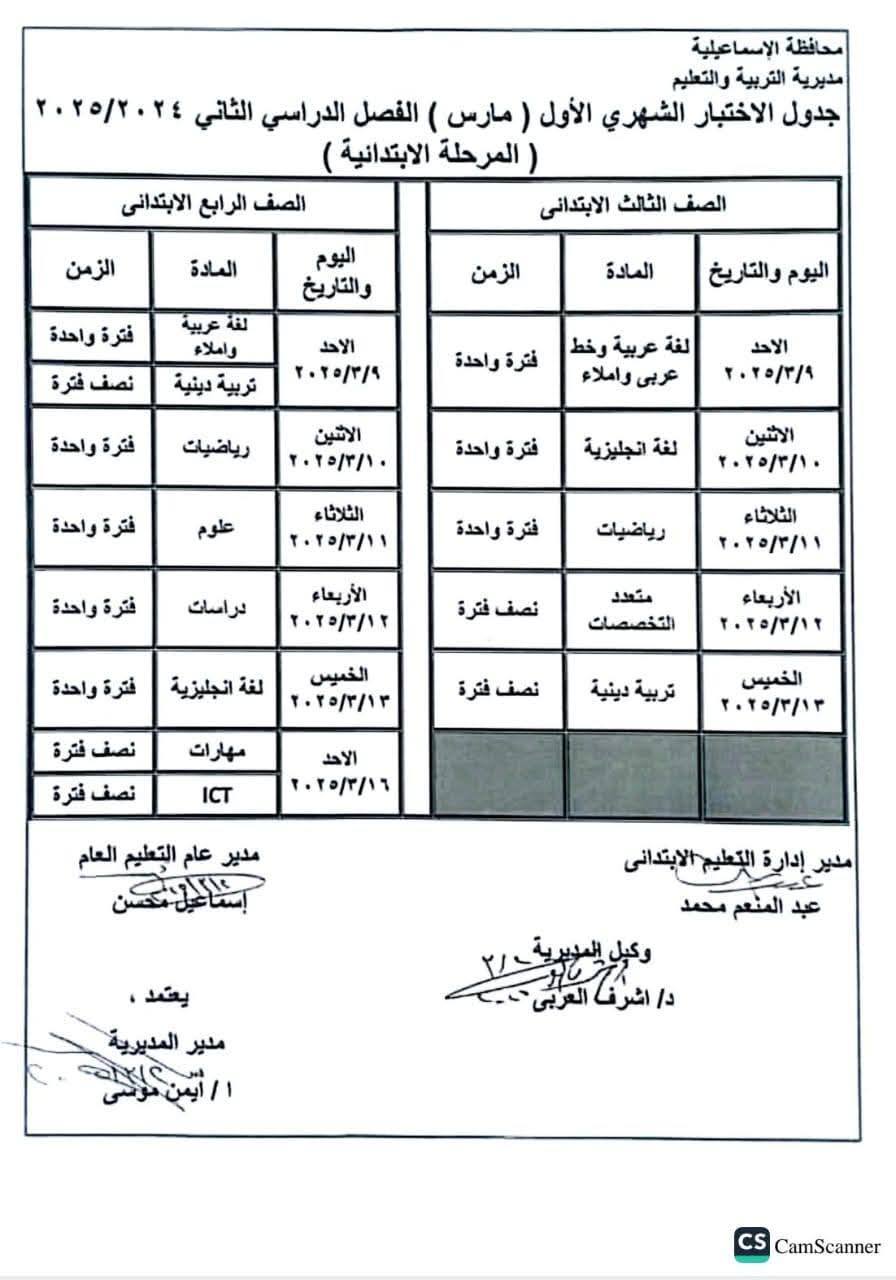 جدول امتحانات شهر مارس 2025